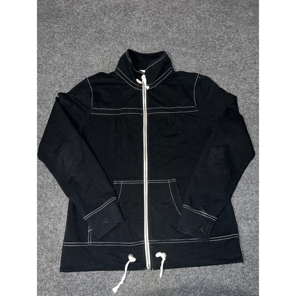 Merona Womens Large Black Full Zip Jacket White Contrast Stitch Cotton Spandex